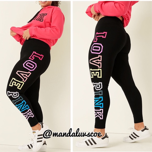 PINK Victoria's Secret Pants - 💕VS PINK BLACK RAINBOW LOGO COTTON LEGGINGS